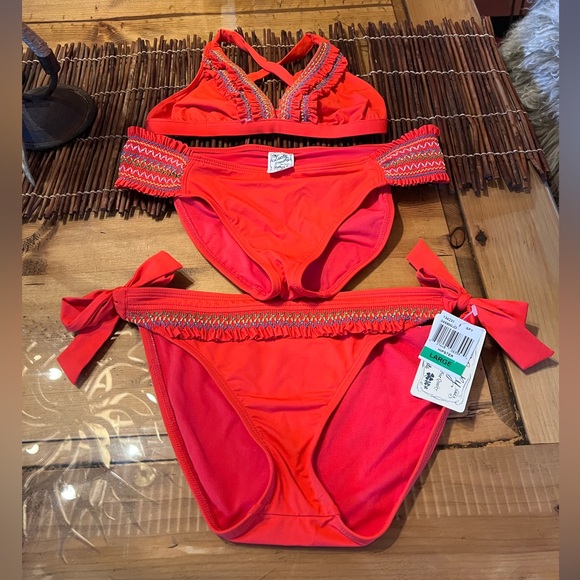 Lucky Brand Other - Lucky Brand Co Bathing Suits 3 Piece Bikini Set Sz L